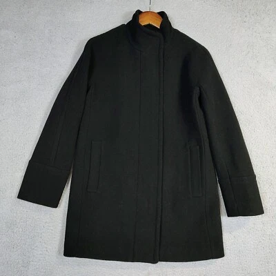 Abrigo J.Crew City Mujer 2 Negro Mezcla Lana Forrado Cremallera Completa Medio Largo Chaqueta Retro Foto 1 de 4