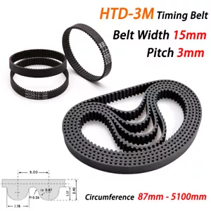 15 mm de ancho HTD-3M correa de distribución de goma circuito cerrado 87-5100 mm para impresora 3D de polea - Imagen 1 de 12