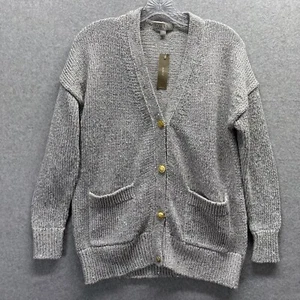 J Crew Cardigan Sz XXS Gray Sequin Lame Metallic Sweater Yarn Knit Oversized - Picture 1 of 12