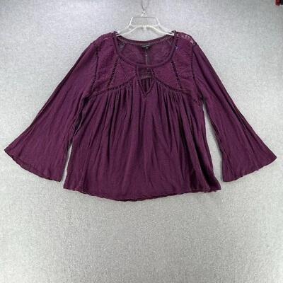 Blusa para mujer Lucky Brand grande manga L 3/4 púrpura tejida camisa mezcla de lino Foto 1 de 4