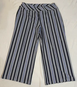 Wideband pull On Plus 18/20WP Wide Leg Navy Striped Pants Nautical Work Career - Picture 1 of 10