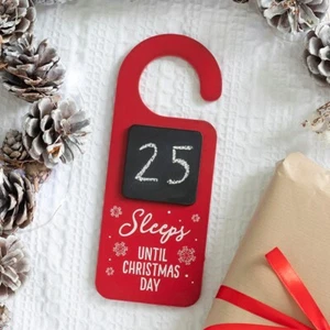 Wooden Christmas Door Hanger With Wipeable Chalk Board - "Sleeps Til Christmas" - Picture 1 of 2