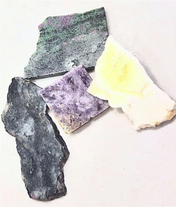 4 Slabs w Ruby Zoisite and Eudialite in Matrix and Fluorite and Orange Calcite - Picture 1 of 6