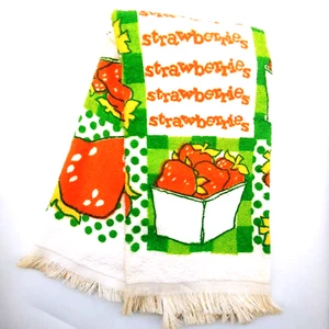 Vintage Strawberries Terrycloth Kitchen Dish Towel 70s 80s Red Green Retro - Picture 1 of 7