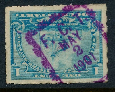 US Revenue Battleship Stamp R163, F.C.T. 1901 boxed cancel - Image 1 of 4