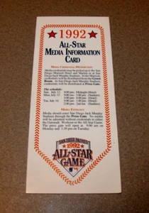 1992 MLB All Star Game San Diego Media Information Card Credentials Instructions - Picture 1 of 4