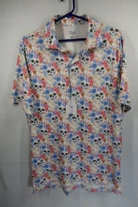 1764 Golf Polo Shirt Mens Sz Large Skulls Lightweight NEW Colorful Casual - Picture 1 of 10