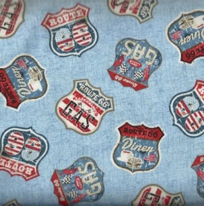 All American Road Trip blau Rte 66 Autobahnschilder Studio E Stoff - Bild 1 von 1