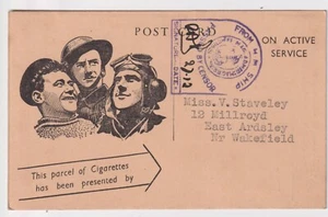 WW2 Army Navy Air Force Cigarette Parcel Card - RN CENSOR On Active Service - Picture 1 of 3