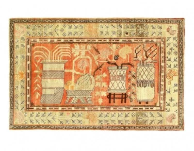 Fine Hand knotted Vintage Khotan rug 5'7''X 8'8'' - Image 1 of 3