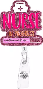 Badge Reel Holder Retractable Medical Student ID Clip Glitter Cute Nursing Name - Picture 1 of 12