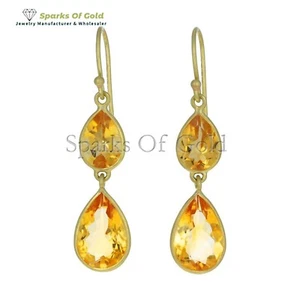 Real Citrine Dangle Earrings Solid Yellow Gold 14k Jewelry Valentine's Day Gift - Picture 1 of 3