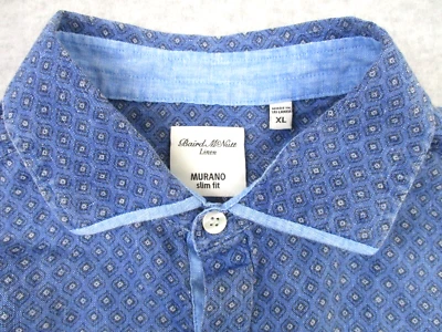 Baird McNutt Linen Shirt Mens XL Blue Murano Slim Fit Long Sleeve Cutaway Collar - Image 1 of 4