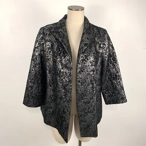Jones New York Womens Blazer Jacket Black Silver Metallic Size Large 3/4 Sleeve - Picture 1 of 9