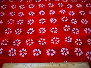 Batik Fabric By Half-Yard SALE Lt Pink Floral on Bright Red Quilting Cotton #43 - Picture 1 of 2
