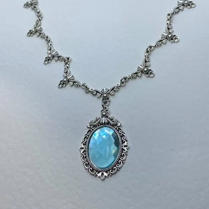 COLLAR PLATEADO CRISTAL FACETADO TURQUESA ESTILO VICTORIANO FILIGRANA della - Imagen 1 de 9