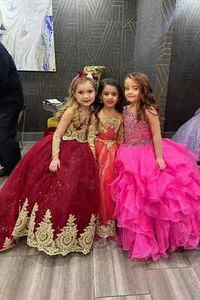 Glitter Puffy Girl Dresses Gold Appliques Bow Pageant Party Quinceanera Dress - Picture 1 of 25