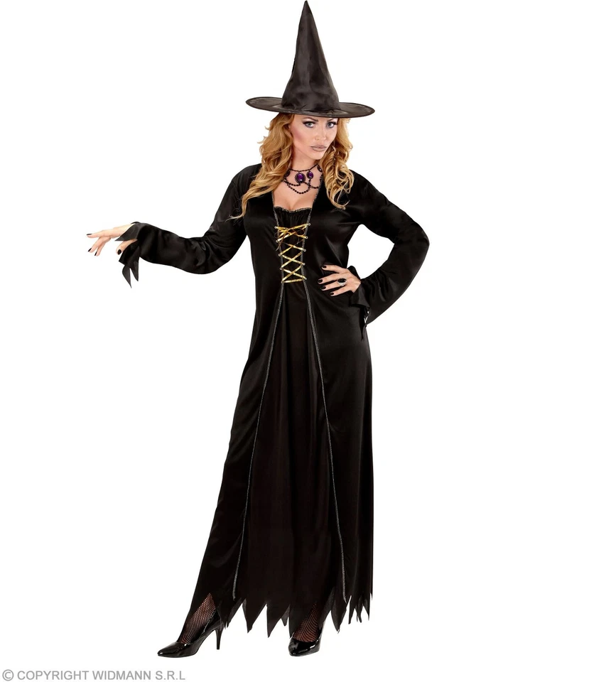 WIDMANN 00433 - Erwachsenenkostöm Hexe Kleid mit Hexenhut Größe L schwarz