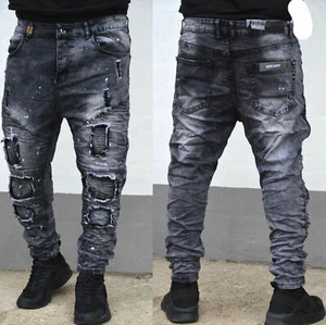 HERREN JEANS DESTROYED SLIMFIT RISSE CAMOUFLAGE ARMY HOSE SKINNY DENIM - Bild 1 von 1