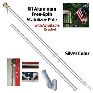 Flag Pole 6 FT Stainless Steel Sectional Kit for American Flag W/ BRACKET - Picture 1 of 5