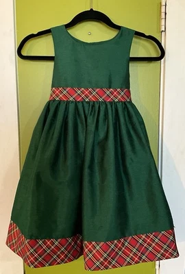 Vestido de férias verde tafetá Laura Ashley xadrez tartan acabamento em arco 6X meninas tule - Imagem 1 de 4