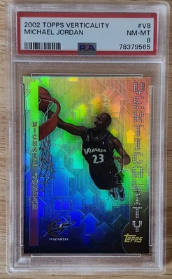PSA 8 casi nuevo-como nuevo 2002-2003 Topps MICHAEL JORDAN Verticality #V8 -- Inserto holográfico Foto 1 de 3