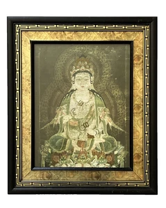 Arte budista japonés enmarcado estilo Buda impresión en madera vintage, academia de artes - Imagen 1 de 11