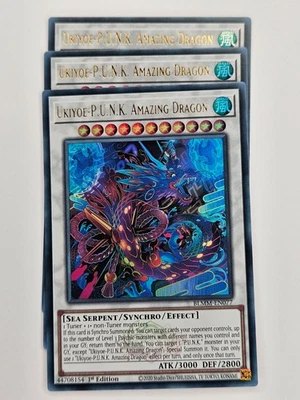 Yu Gi Oh - 3x BLMM-EN077 Ukiyoe-P.U.N.K. Amazing Dragon - Ultra Rare - Image 1 of 4