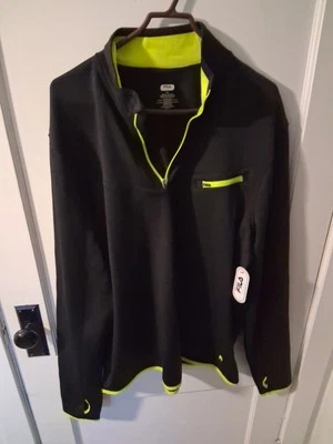 Fila Sport 1/4 Zip Running Jacket Mens XXL Black Pullover Hi-Vis Yellow Trim NWT - Image 1 of 4