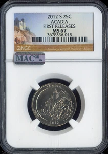 2012 S ACADIA SF PARKS LOGO QUARTER NGC MS67 FR MAC 2ND  FINEST GRADE . - Picture 1 of 2