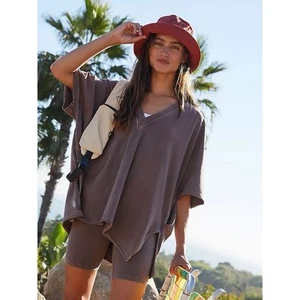 NWT Free People Movement “Hot Shot” brown reversible oversized tee (large) - Picture 1 of 8