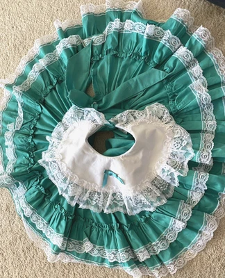 Vintage Lidl Dollys Ruffled Twirl Circle Green Dress White Lace Size 2T - Image 1 of 3