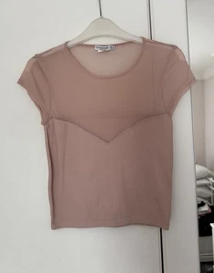 Stradivarius Dusky Pink Mesh Ribbed Top Size M - Picture 1 of 4