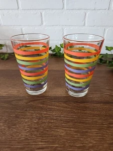 Vintage Libbey Fiesta Mambo gestreifte Becher 16oz 2er Set - Bild 1 von 3