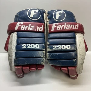 Vintage Leather Blue White Red Ferland 2200 Pro Hockey Player Gloves Habs NHL - Picture 1 of 11