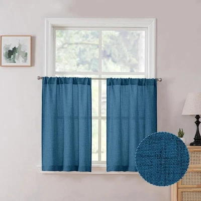 Tollpiz Linen Tier Curtain Rod Pocket Semi Sheer Half Kitchen Curtains Burlap Li - Image 1 of 4