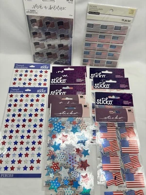 Lote de 13 pegatinas rojas blancas y azules selladas NUEVAS paquetes de pegatinas patrióticas banderas estrella Foto 1 de 4