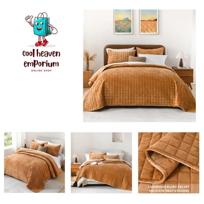 Velvet Quilt Queen, Soft Luxury Plaid Bedding Set, Lightweight Bedspread Cove... - Image 1 of 4