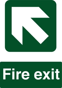Fire Exit Arrow Up Left Green Fire Evacuation Signage Acrylic Or Vinyl Sign - Picture 1 of 2