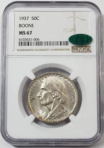 1937 Daniel Boone Bicentennial Commemorative Half Dollar NGC MS-67 CAC BOONE - Picture 1 of 4