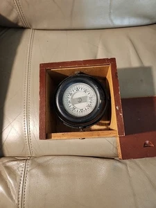 Antique Gimbal Nautical Compass in Wood Box - Picture 1 of 8