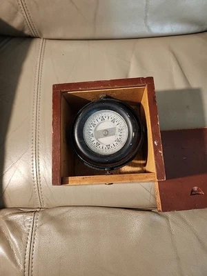 Antique Gimbal Nautical Compass in Wood Box - Image 1 of 4