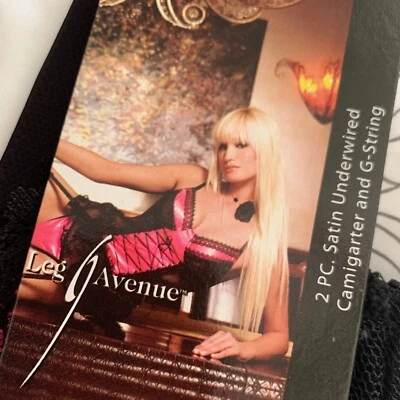 LEG AVENUE SEXY HOT PINK SATIN UNDERWIRED CAMIGARTER with G-STRING SET - Small - Image 1 of 4