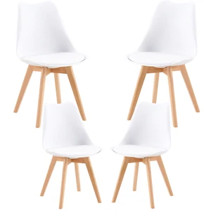 Modern Set of 4 Dining Chair with Solid Wooden Legs & Soft Cushion White - Picture 1 of 1