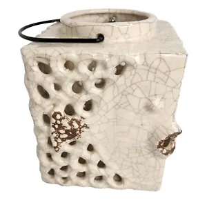 Pier1 Imports Blow Fish Tea Light Lantern Cubed Ceramic Reticulated Crazing  - Picture 1 of 12