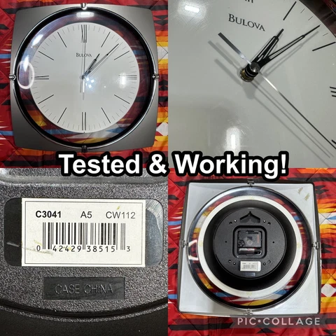 Bulova Wall Clock C3041 Gray Silver White Tested & Working 13” Inches Cover