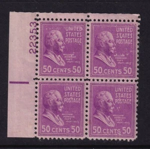 1938 Taft PREXY 50c Sc 831 MNH eye plate block 22353 UL CV $45 (A - Picture 1 of 1