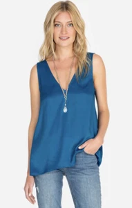 Calme V- Neck Tank Peacock Blue XS - Picture 1 of 8