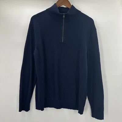 Banana Republic Sweater Mens XL Blue Merino Wool Pull Over 1/2 Zip Navy - Image 1 of 4
