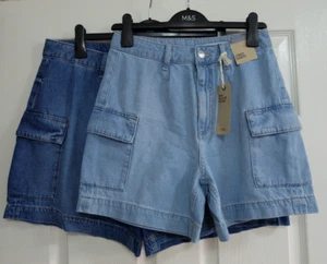 M&S Denim Pure Cotton Shorts with Cargo Pocket - Picture 1 of 7